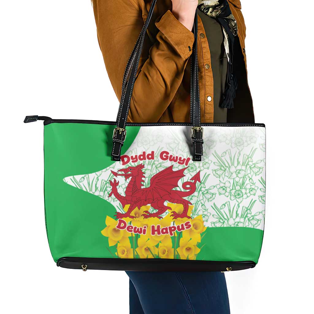 Saint David’s Day Welsh Dragon Leather Tote Bag Dydd Gwyl Dewi Hapus - Wonder Print Shop