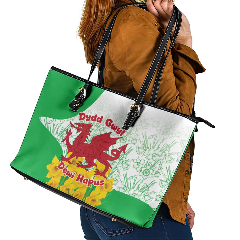 Saint David’s Day Welsh Dragon Leather Tote Bag Dydd Gwyl Dewi Hapus - Wonder Print Shop