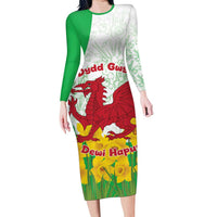 Saint David’s Day Welsh Dragon Long Sleeve Bodycon Dress Dydd Gwyl Dewi Hapus - Wonder Print Shop