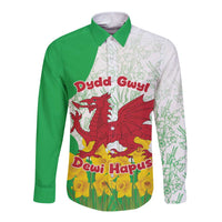 Saint David’s Day Welsh Dragon Long Sleeve Button Shirt Dydd Gwyl Dewi Hapus - Wonder Print Shop