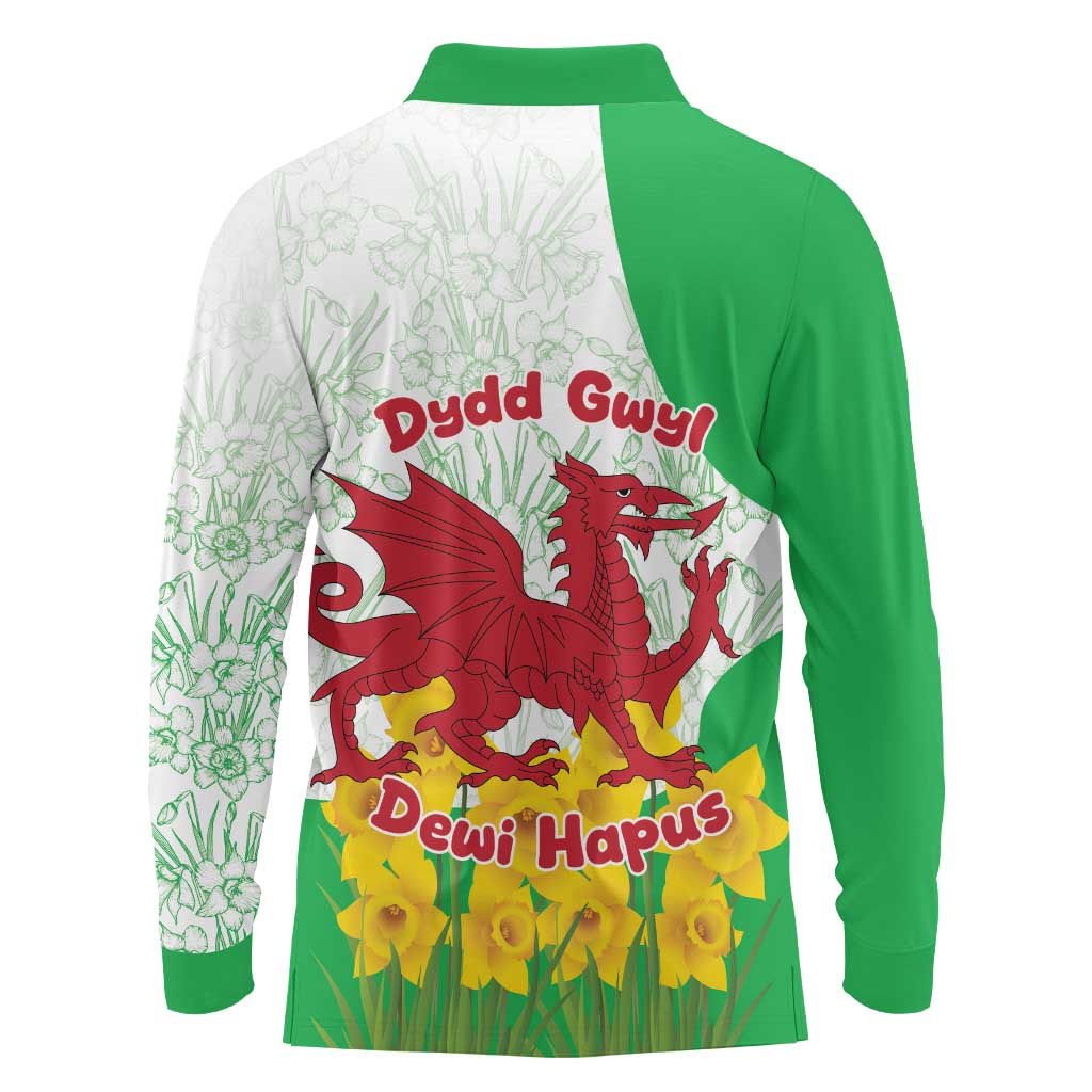 Saint David’s Day Welsh Dragon Long Sleeve Polo Shirt Dydd Gwyl Dewi Hapus - Wonder Print Shop