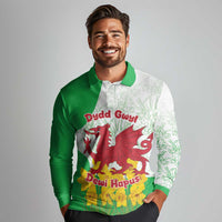 Saint David’s Day Welsh Dragon Long Sleeve Polo Shirt Dydd Gwyl Dewi Hapus - Wonder Print Shop