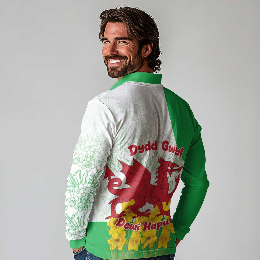 Saint David’s Day Welsh Dragon Long Sleeve Polo Shirt Dydd Gwyl Dewi Hapus - Wonder Print Shop