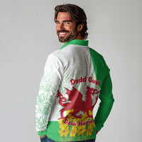 Saint David’s Day Welsh Dragon Long Sleeve Polo Shirt Dydd Gwyl Dewi Hapus - Wonder Print Shop
