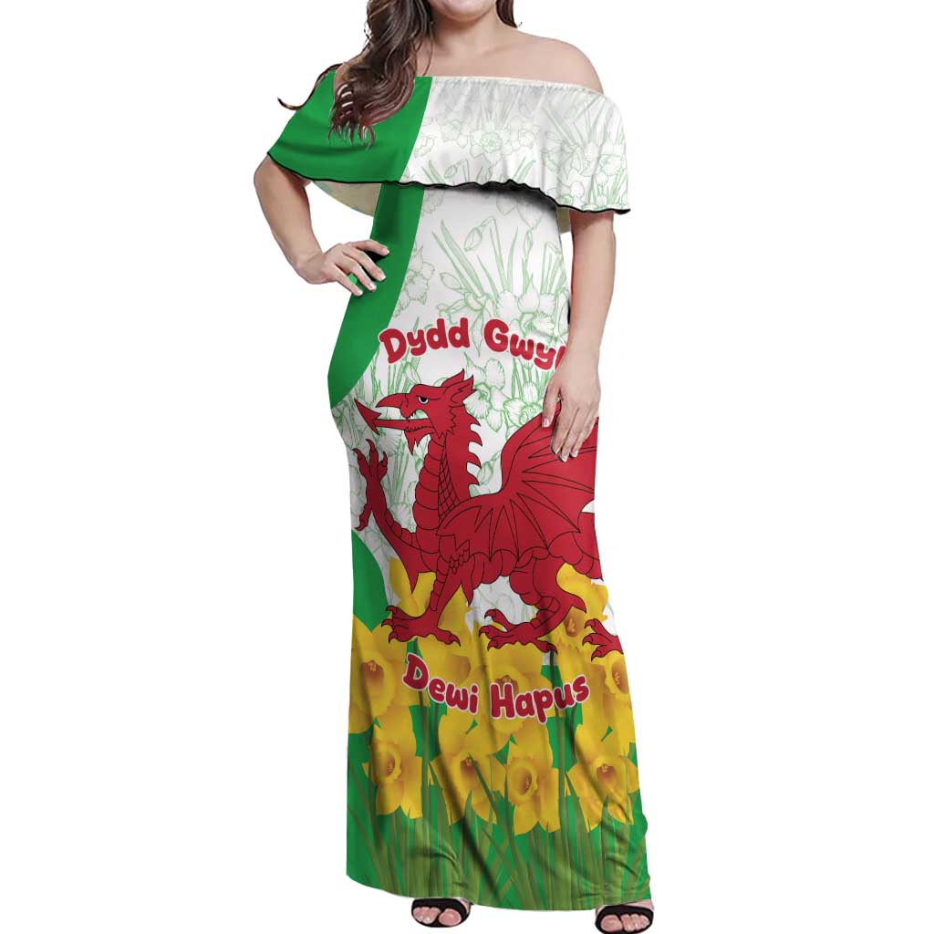 Saint David’s Day Welsh Dragon Off Shoulder Maxi Dress Dydd Gwyl Dewi Hapus - Wonder Print Shop
