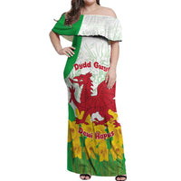 Saint David’s Day Welsh Dragon Off Shoulder Maxi Dress Dydd Gwyl Dewi Hapus - Wonder Print Shop