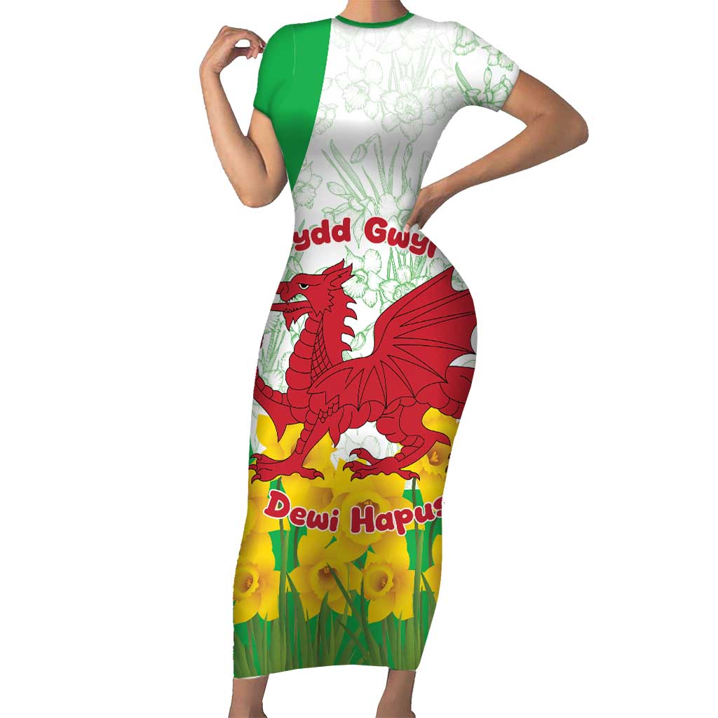 Saint David’s Day Welsh Dragon Short Sleeve Bodycon Dress Dydd Gwyl Dewi Hapus - Wonder Print Shop