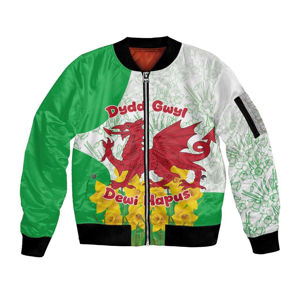 Saint David’s Day Welsh Dragon Sleeve Zip Bomber Jacket Dydd Gwyl Dewi Hapus - Wonder Print Shop