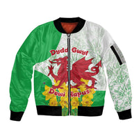 Saint David’s Day Welsh Dragon Sleeve Zip Bomber Jacket Dydd Gwyl Dewi Hapus - Wonder Print Shop
