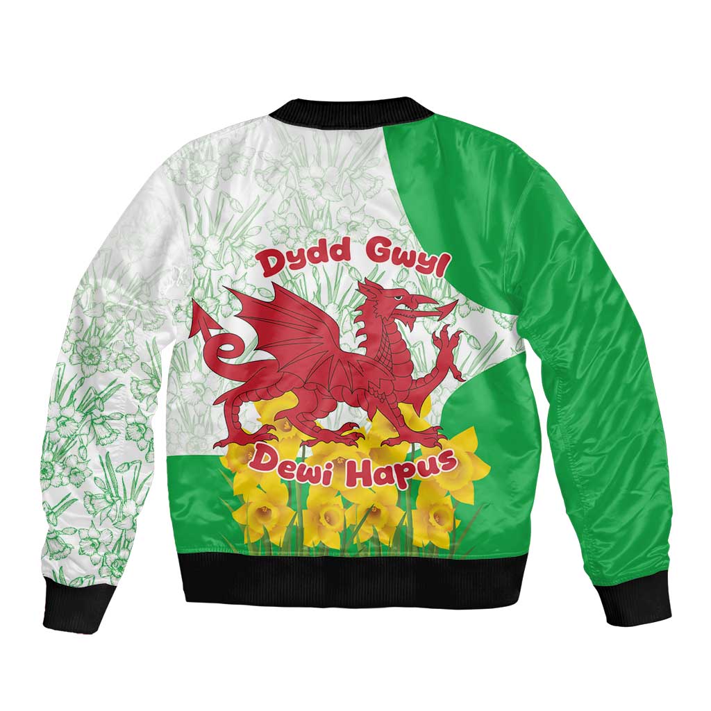 Saint David’s Day Welsh Dragon Sleeve Zip Bomber Jacket Dydd Gwyl Dewi Hapus - Wonder Print Shop