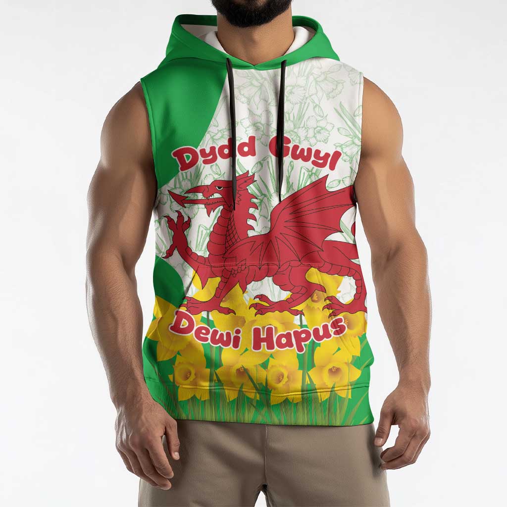 Saint David’s Day Welsh Dragon Sleeveless Hoodie Dydd Gwyl Dewi Hapus - Wonder Print Shop