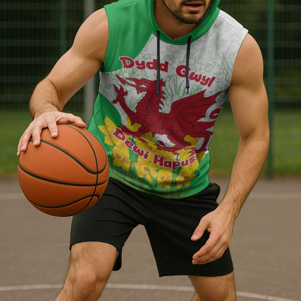 Saint David’s Day Welsh Dragon Sleeveless Hoodie Dydd Gwyl Dewi Hapus - Wonder Print Shop