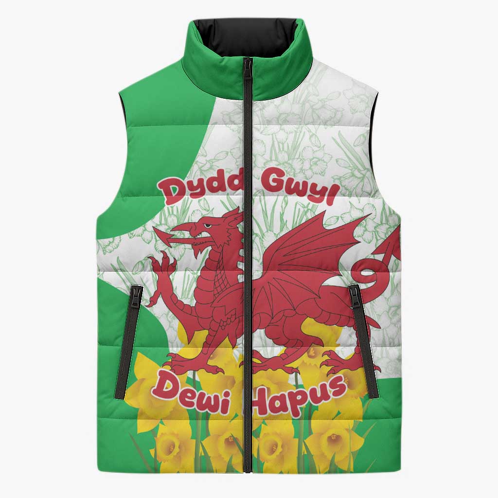 Saint David’s Day Welsh Dragon Sleeveless Puffer Jacket Dydd Gwyl Dewi Hapus - Wonder Print Shop