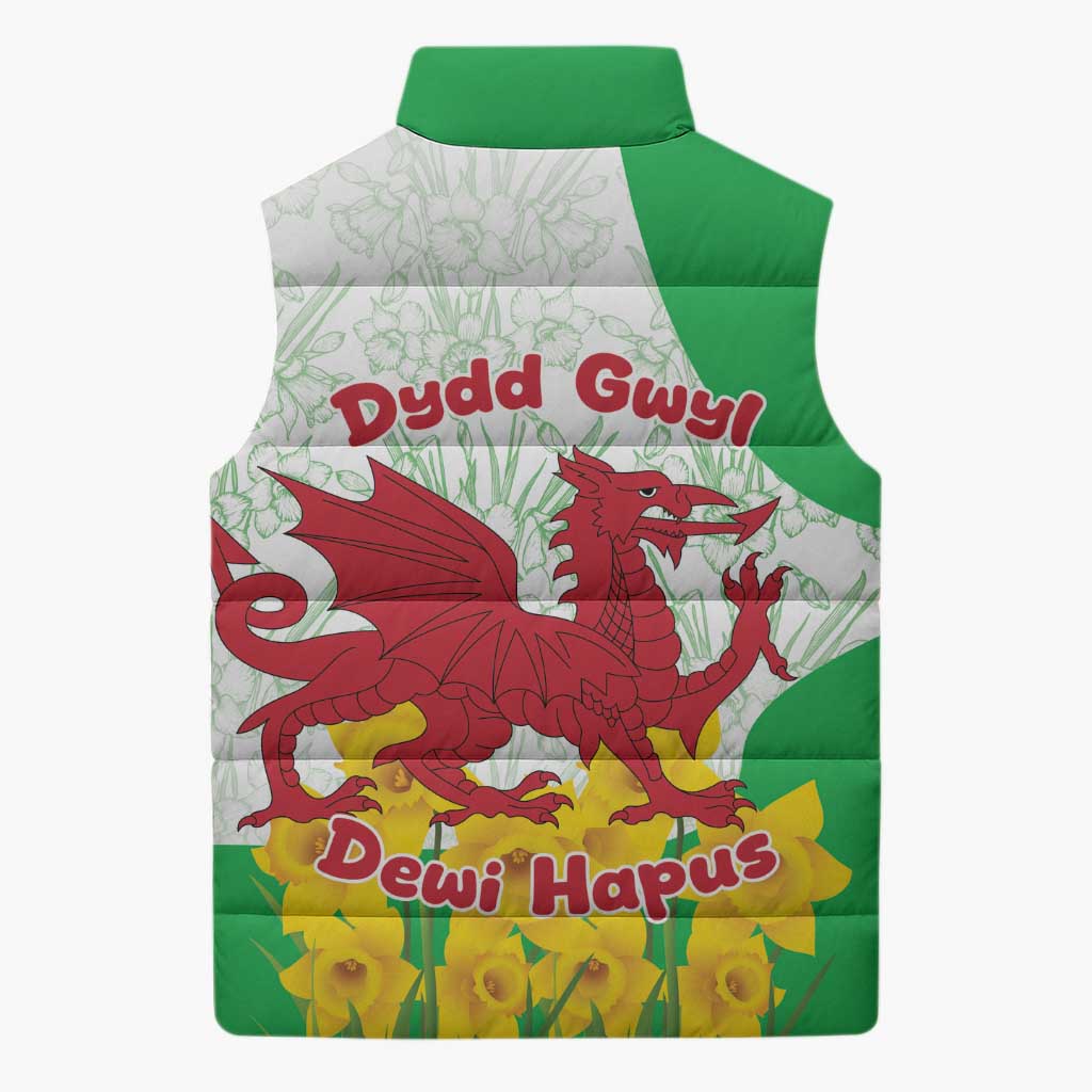 Saint David’s Day Welsh Dragon Sleeveless Puffer Jacket Dydd Gwyl Dewi Hapus - Wonder Print Shop