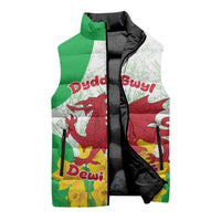 Saint David’s Day Welsh Dragon Sleeveless Puffer Jacket Dydd Gwyl Dewi Hapus - Wonder Print Shop