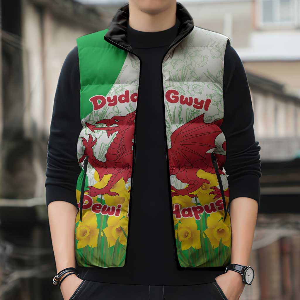 Saint David’s Day Welsh Dragon Sleeveless Puffer Jacket Dydd Gwyl Dewi Hapus - Wonder Print Shop