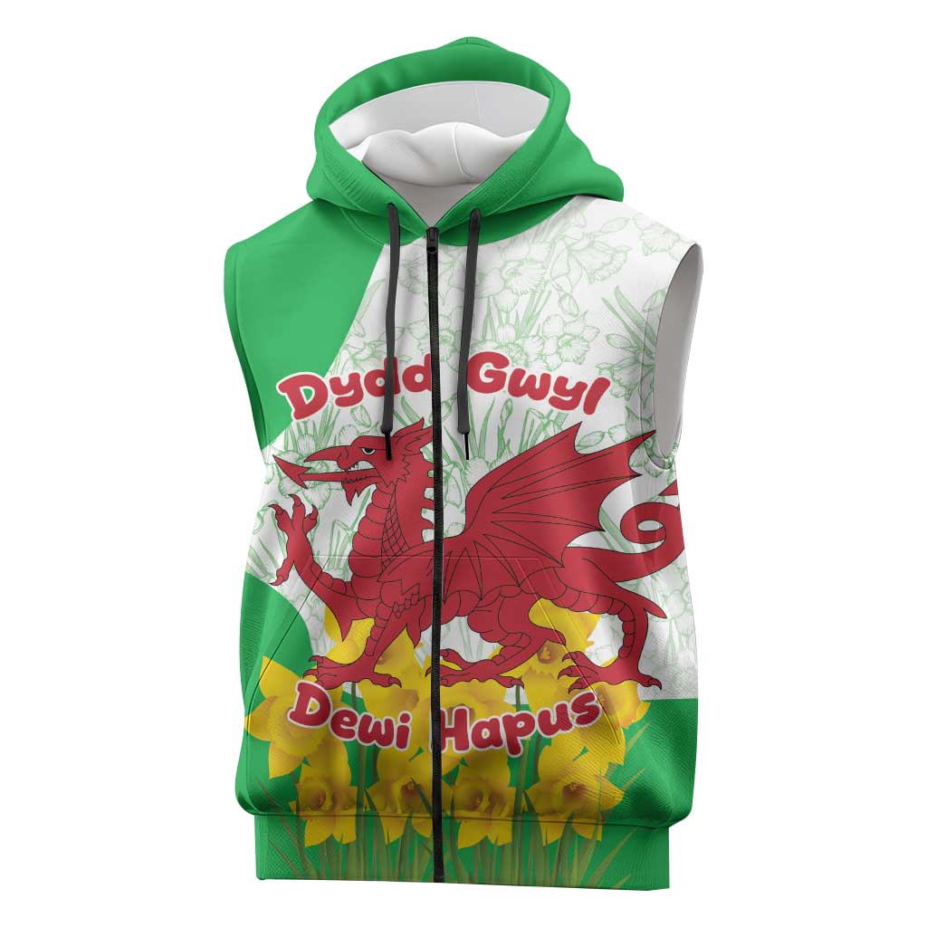 Saint David’s Day Welsh Dragon Sleeveless Zip Hoodie Dydd Gwyl Dewi Hapus - Wonder Print Shop