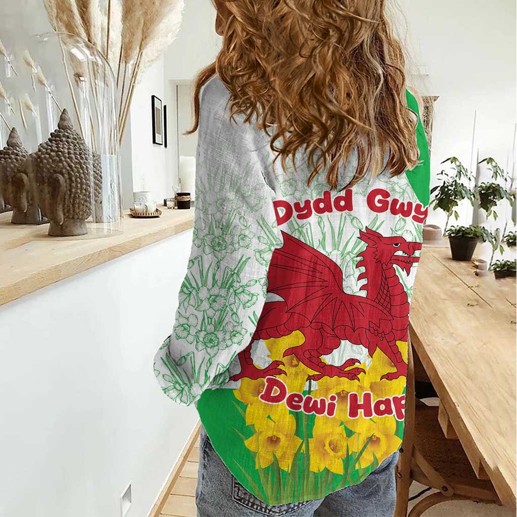 Saint David’s Day Welsh Dragon Women Casual Shirt Dydd Gwyl Dewi Hapus - Wonder Print Shop