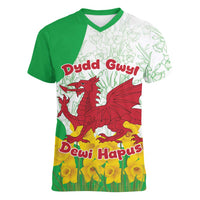 Saint David’s Day Welsh Dragon Women V-Neck T-Shirt Dydd Gwyl Dewi Hapus - Wonder Print Shop