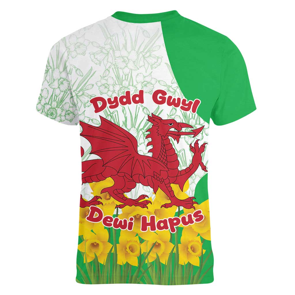 Saint David’s Day Welsh Dragon Women V-Neck T-Shirt Dydd Gwyl Dewi Hapus - Wonder Print Shop