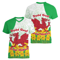 Saint David’s Day Welsh Dragon Women V-Neck T-Shirt Dydd Gwyl Dewi Hapus - Wonder Print Shop