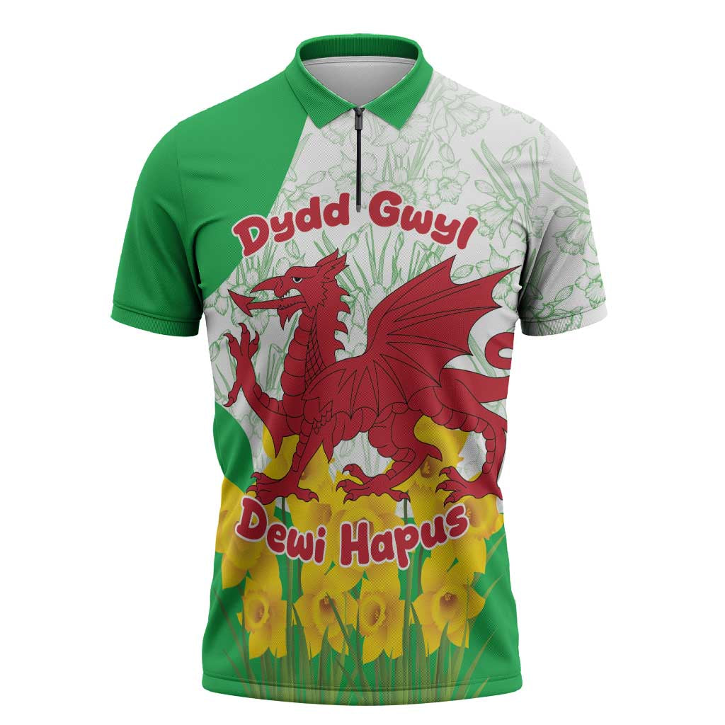 Saint David’s Day Welsh Dragon Zipper Polo Shirt Dydd Gwyl Dewi Hapus - Wonder Print Shop