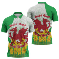 Saint David’s Day Welsh Dragon Zipper Polo Shirt Dydd Gwyl Dewi Hapus - Wonder Print Shop