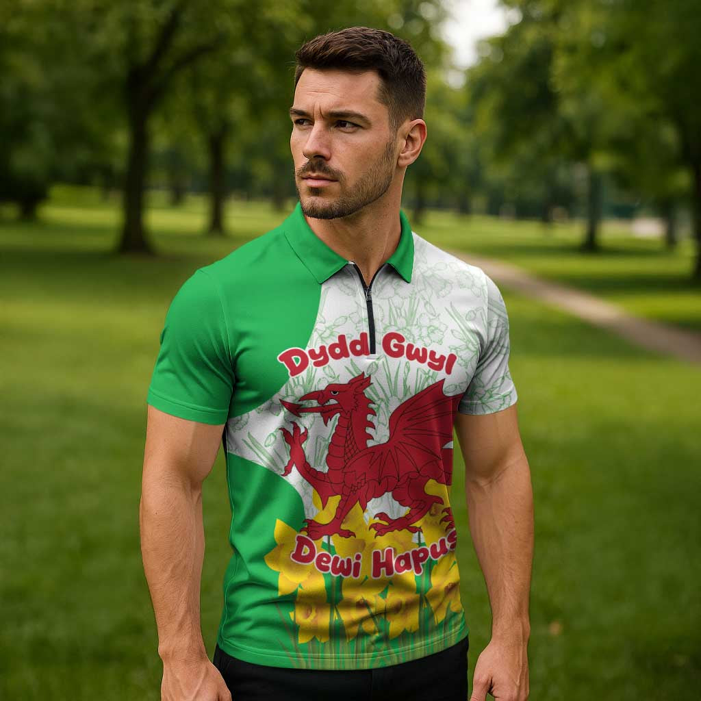 Saint David’s Day Welsh Dragon Zipper Polo Shirt Dydd Gwyl Dewi Hapus - Wonder Print Shop