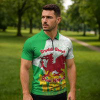 Saint David’s Day Welsh Dragon Zipper Polo Shirt Dydd Gwyl Dewi Hapus - Wonder Print Shop
