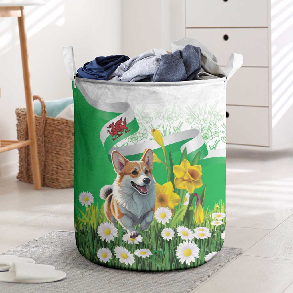 Wales Corgi Daffodil Laundry Basket Playful Welsh Dog - Wonder Print Shop
