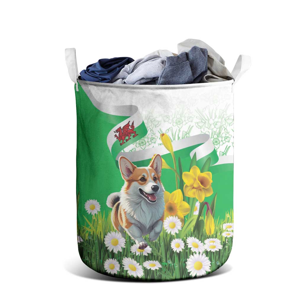 Wales Corgi Daffodil Laundry Basket Playful Welsh Dog - Wonder Print Shop
