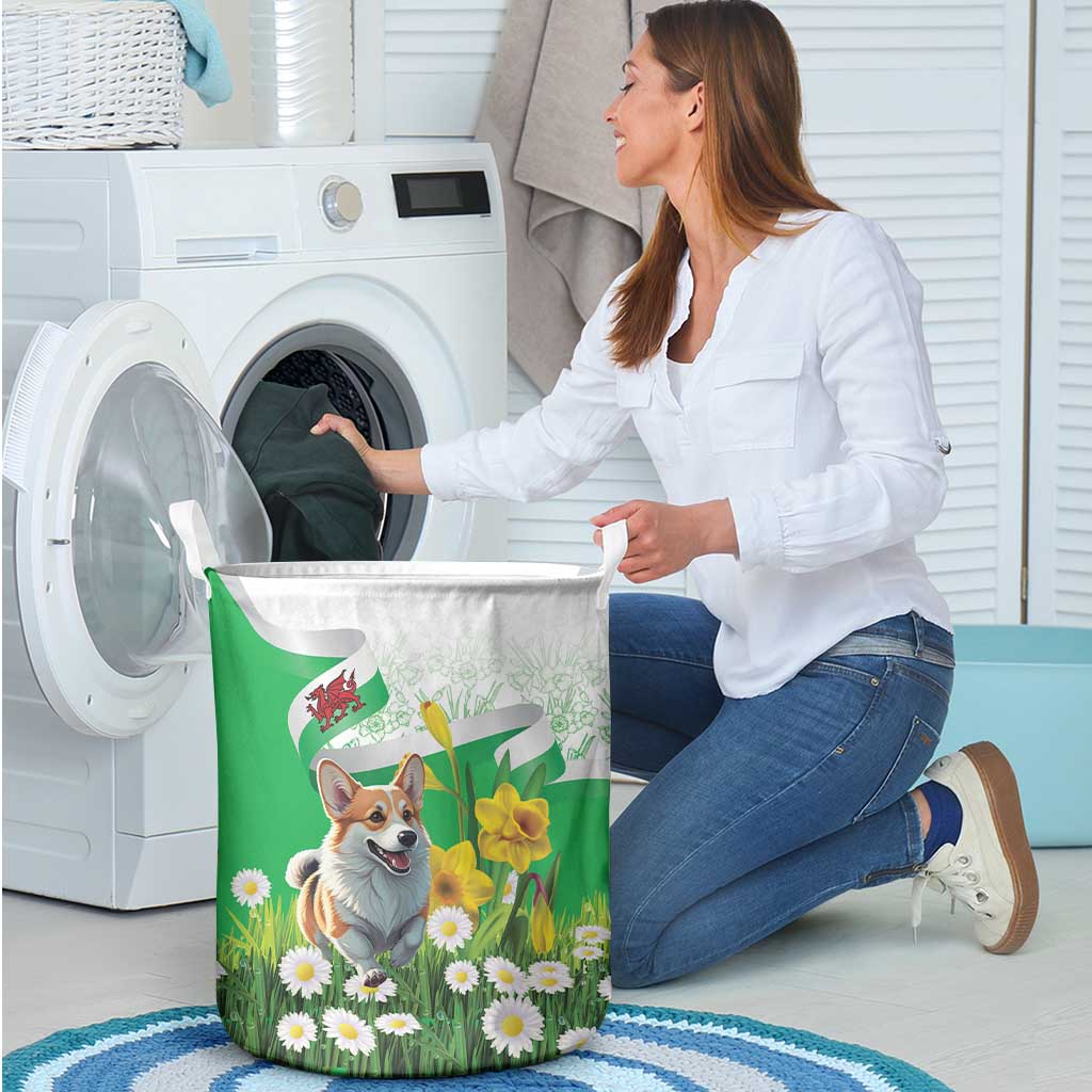 Wales Corgi Daffodil Laundry Basket Playful Welsh Dog - Wonder Print Shop