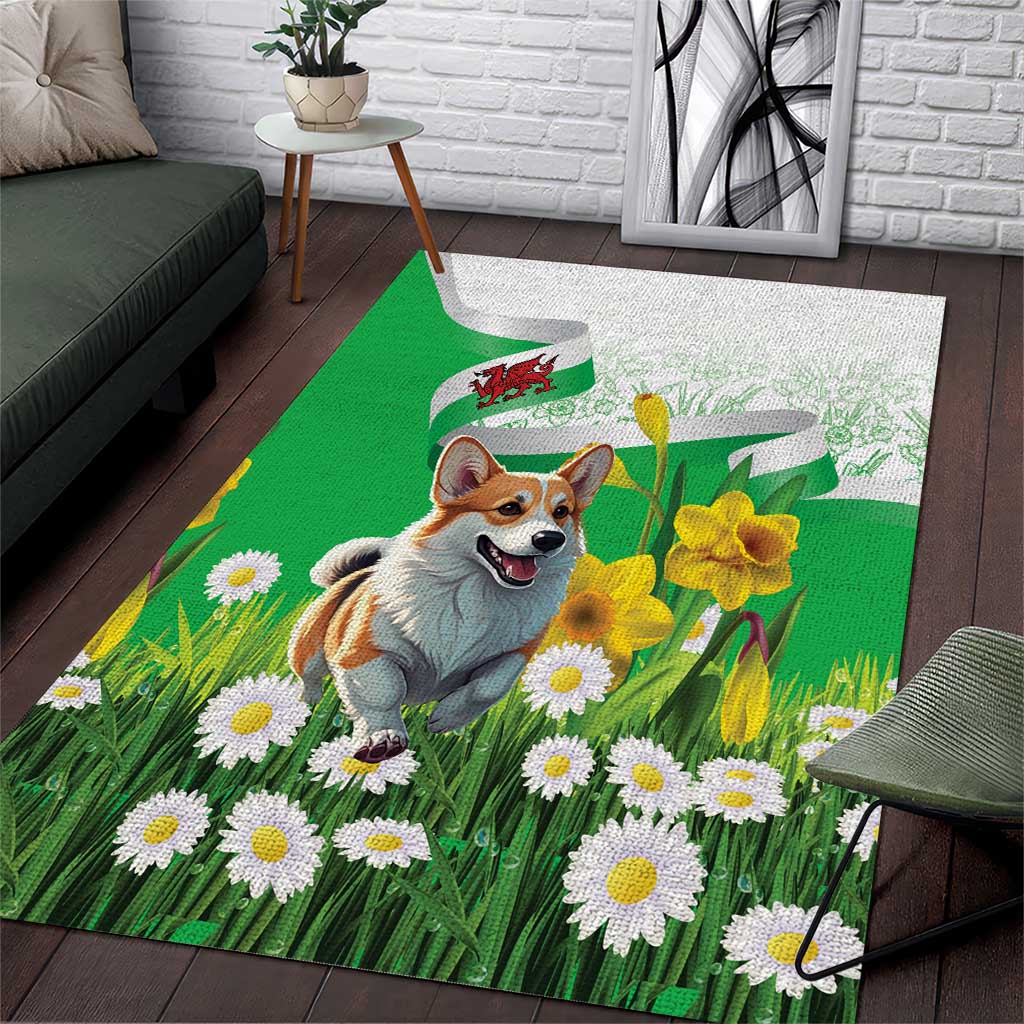 Wales Corgi Daffodil Area Rug Playful Welsh Dog - Wonder Print Shop