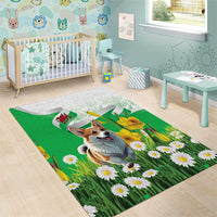 Wales Corgi Daffodil Area Rug Playful Welsh Dog - Wonder Print Shop
