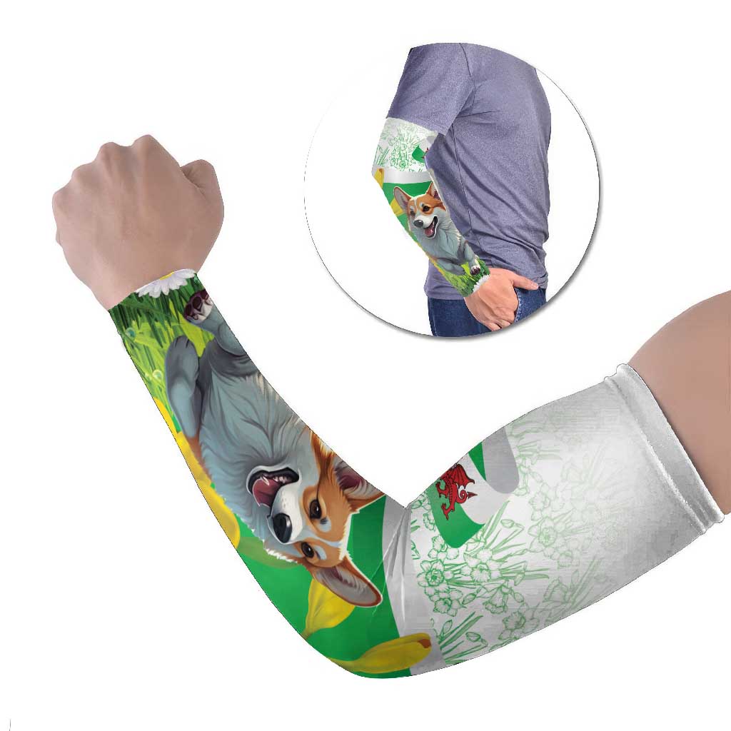 Wales Corgi Daffodil Arm Sleeves Playful Welsh Dog - Wonder Print Shop