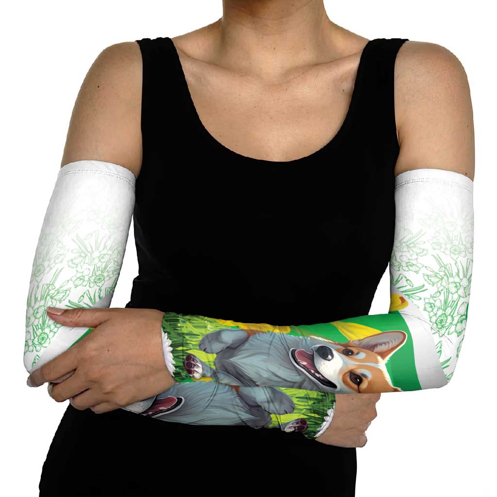 Wales Corgi Daffodil Arm Sleeves Playful Welsh Dog - Wonder Print Shop