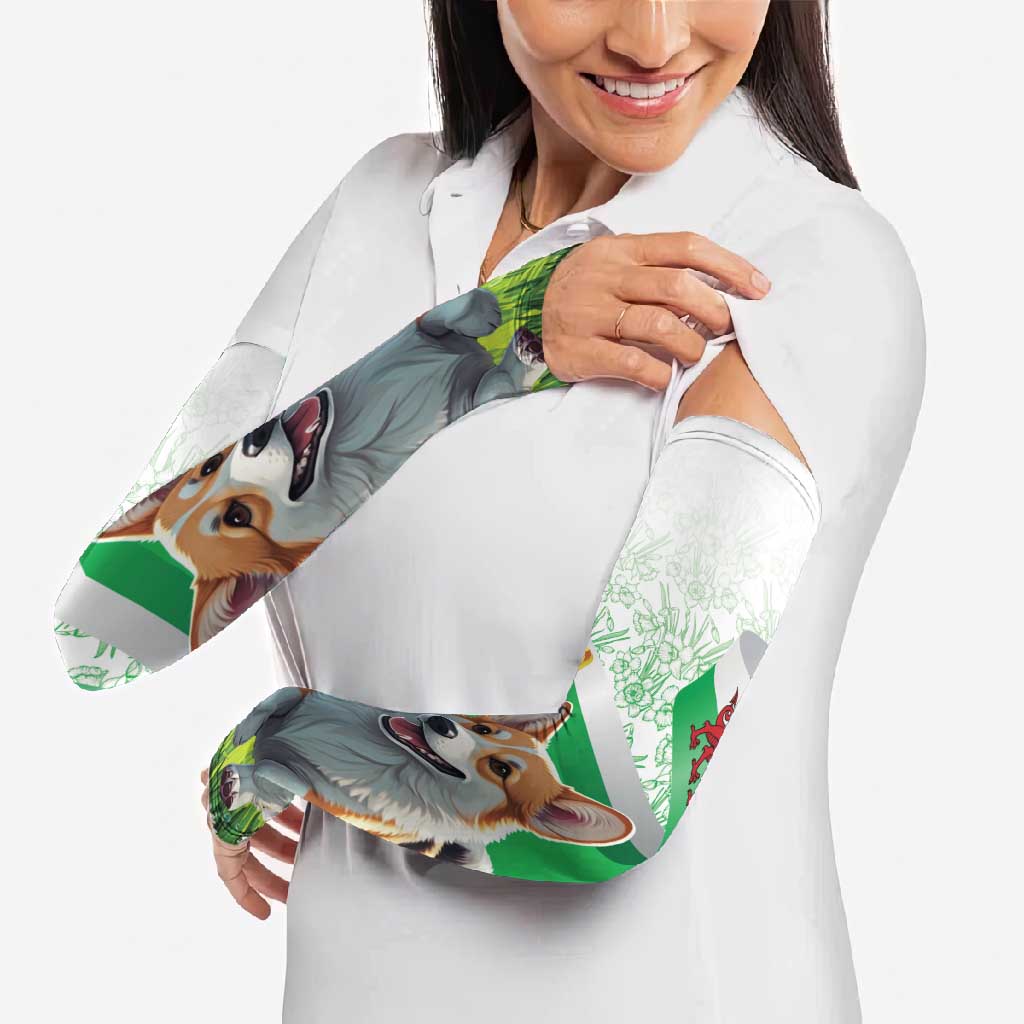 Wales Corgi Daffodil Arm Sleeves Playful Welsh Dog - Wonder Print Shop