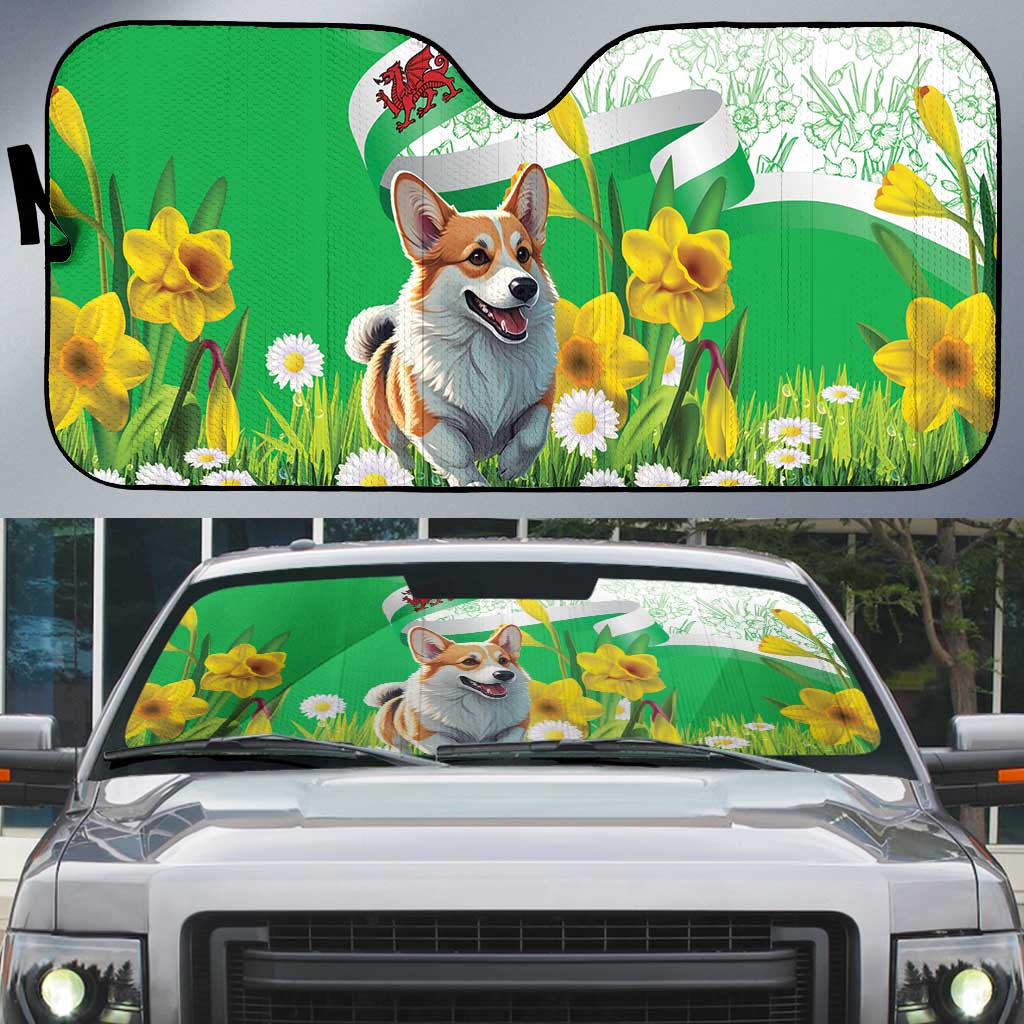 Wales Corgi Daffodil Auto Sun Shade Playful Welsh Dog - Wonder Print Shop