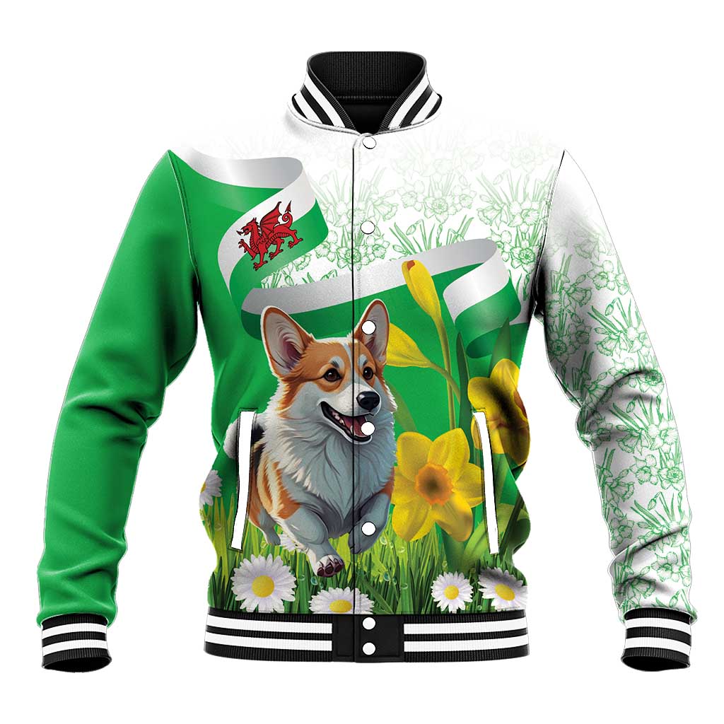 Wales Corgi Daffodil Baseball Jacket Playful Welsh Dog - Wonder Print Shop