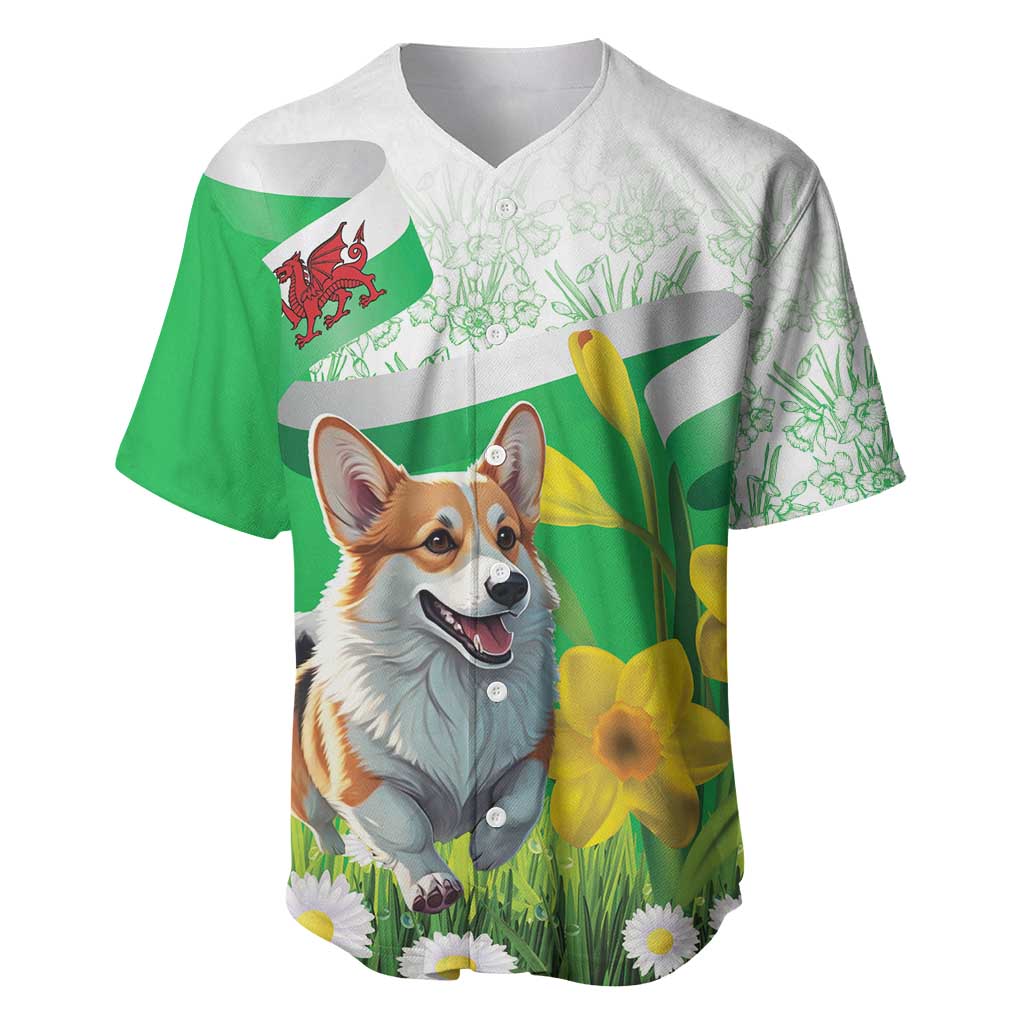 Wales Corgi Daffodil Baseball Jersey Playful Welsh Dog - Wonder Print Shop