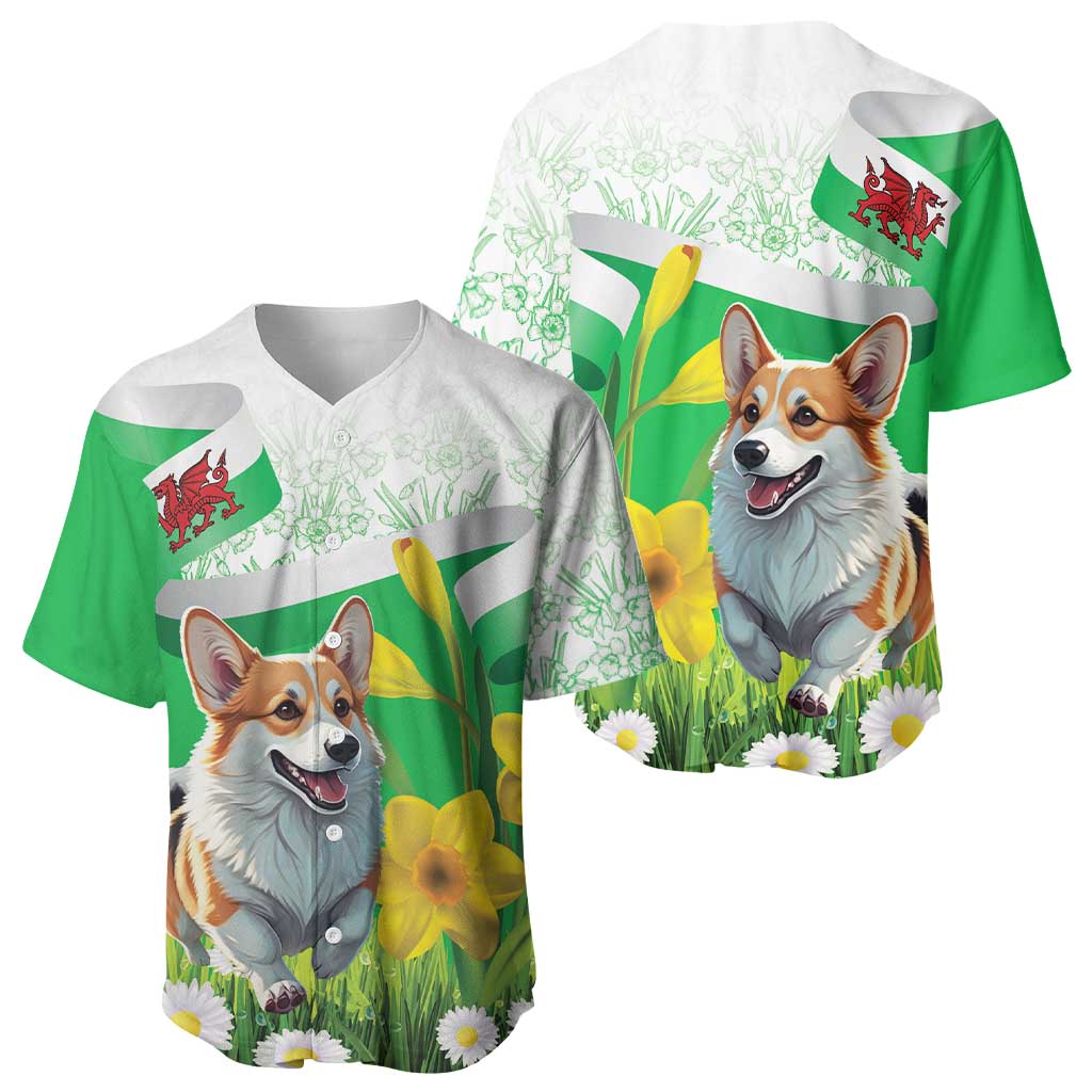 Wales Corgi Daffodil Baseball Jersey Playful Welsh Dog - Wonder Print Shop