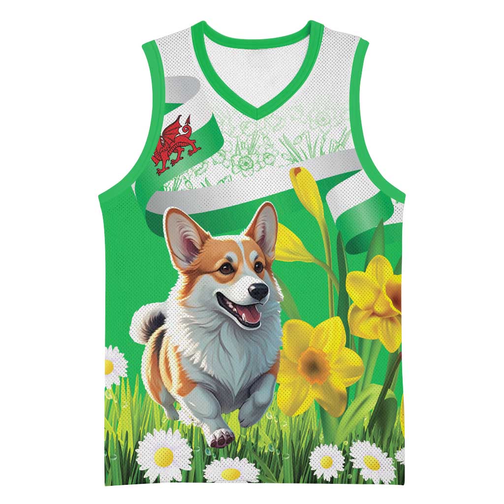 Wales Corgi Daffodil Basketball Jersey Playful Welsh Dog - Wonder Print Shop