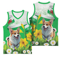 Wales Corgi Daffodil Basketball Jersey Playful Welsh Dog - Wonder Print Shop