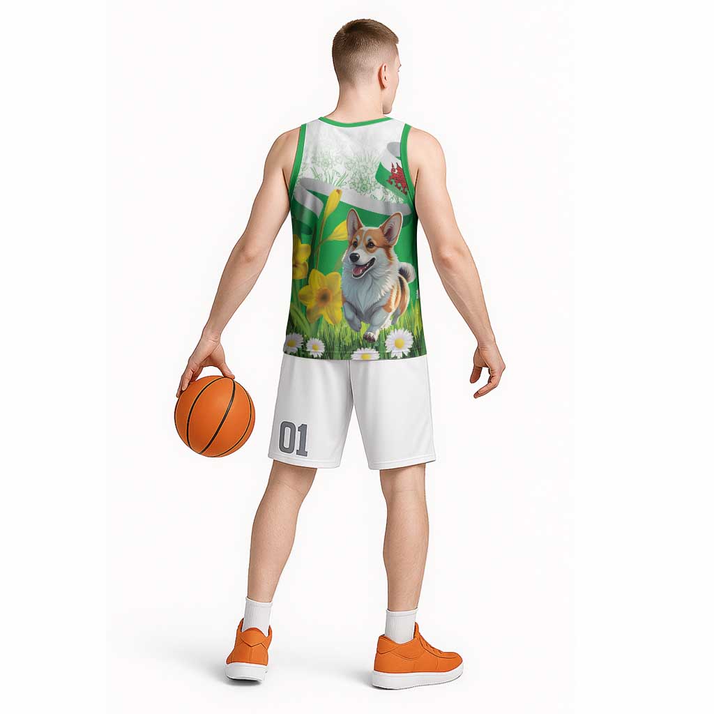 Wales Corgi Daffodil Basketball Jersey Playful Welsh Dog - Wonder Print Shop