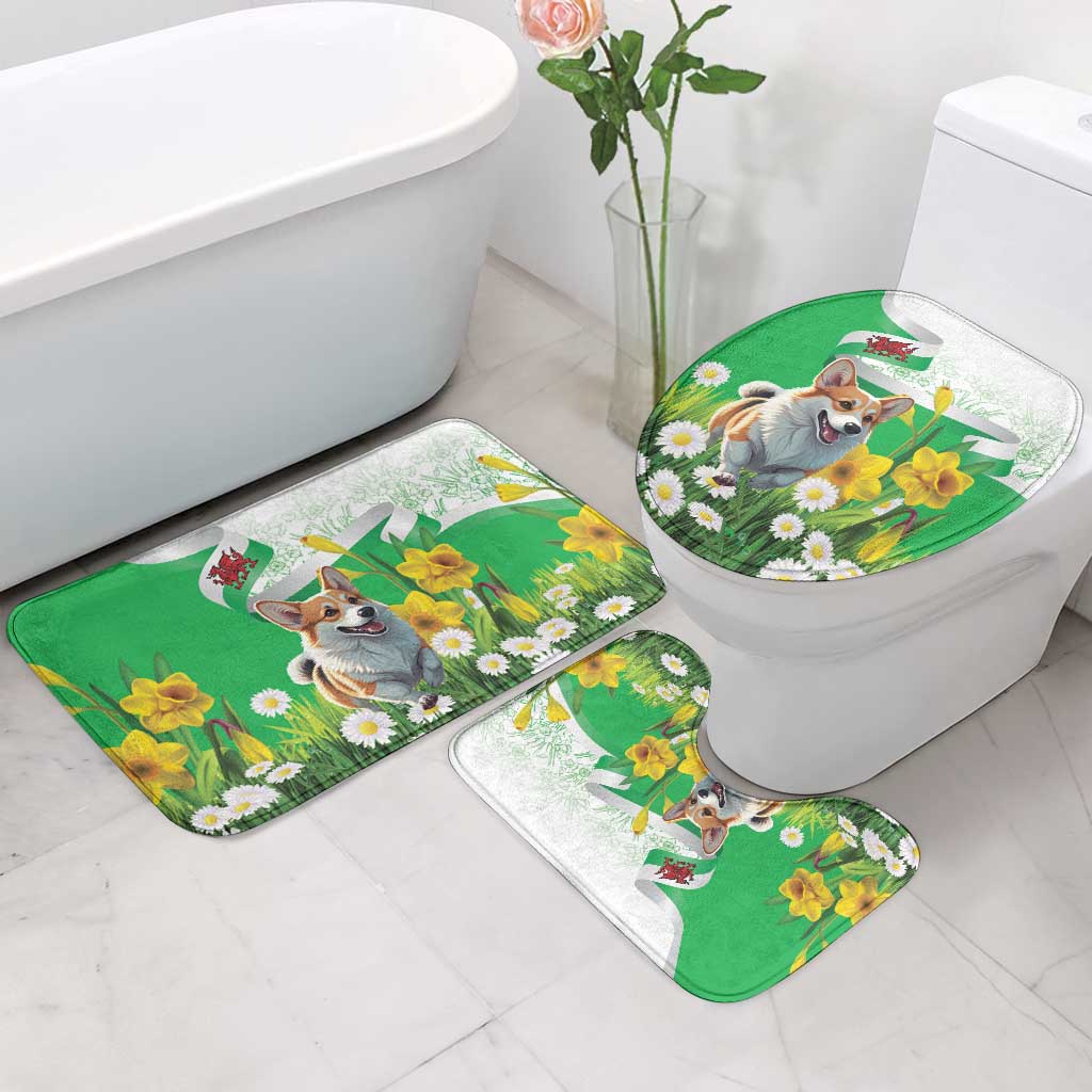 Wales Corgi Daffodil Bathroom Set Playful Welsh Dog - Wonder Print Shop