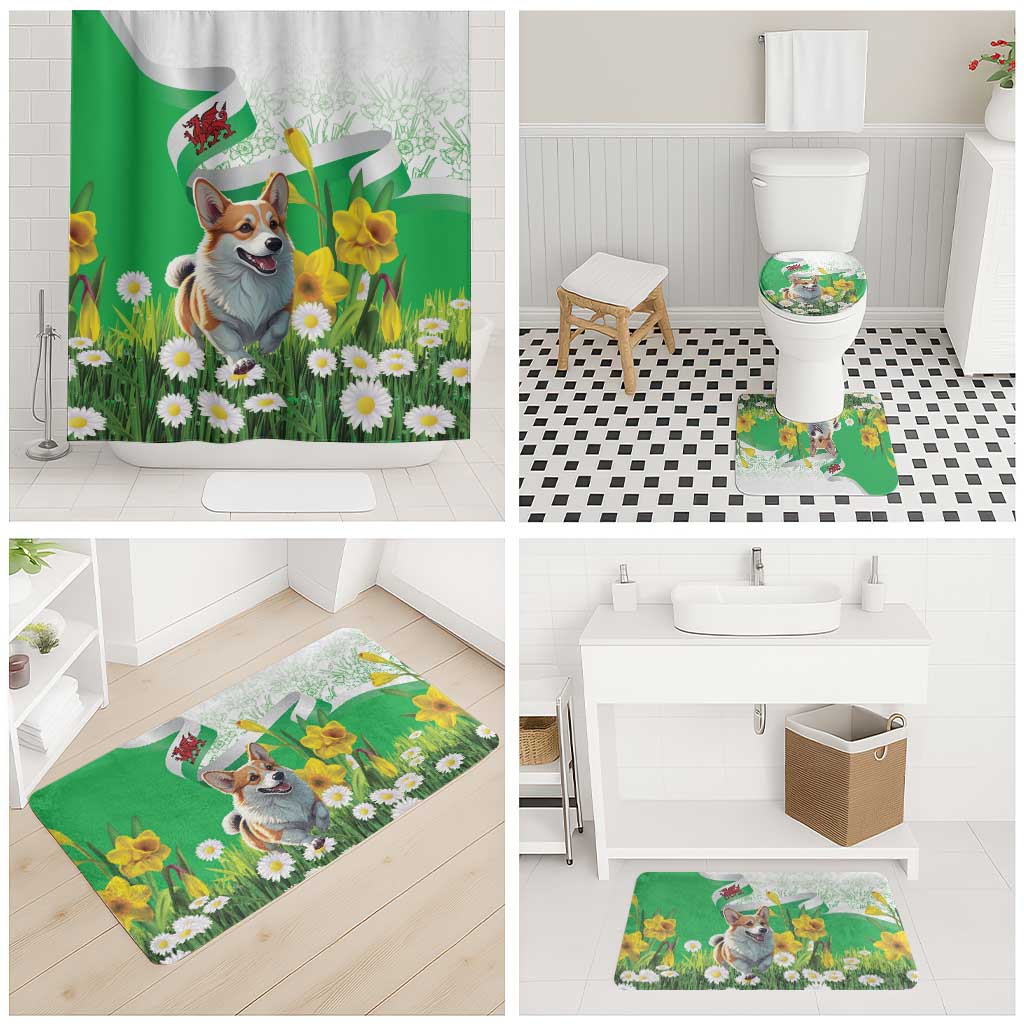 Wales Corgi Daffodil Bathroom Set Playful Welsh Dog - Wonder Print Shop