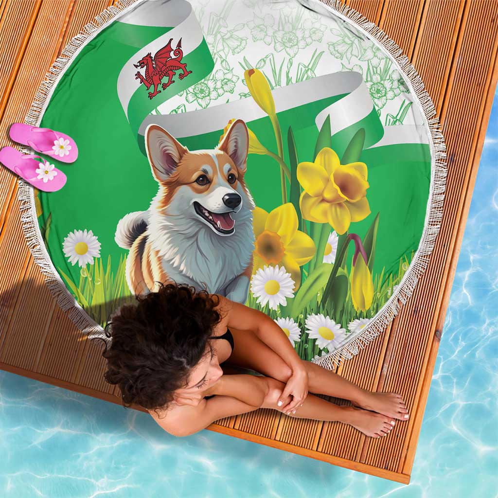 Wales Corgi Daffodil Beach Blanket Playful Welsh Dog - Wonder Print Shop