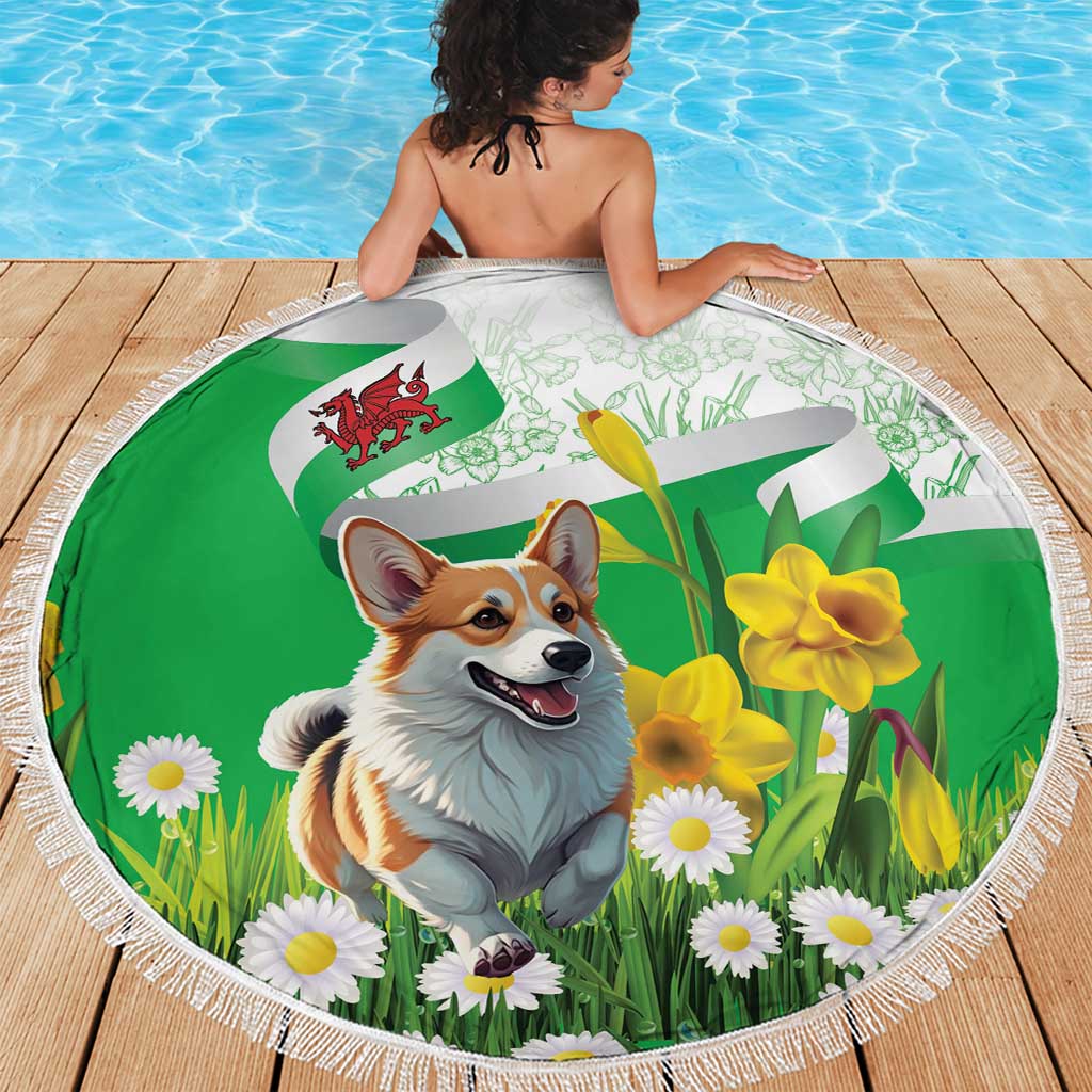 Wales Corgi Daffodil Beach Blanket Playful Welsh Dog - Wonder Print Shop