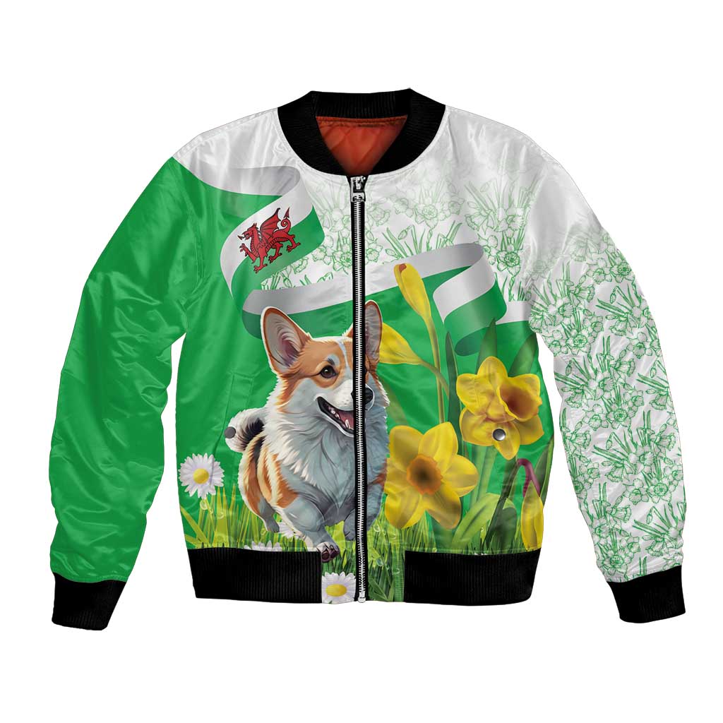 Wales Corgi Daffodil Bomber Jacket Playful Welsh Dog - Wonder Print Shop