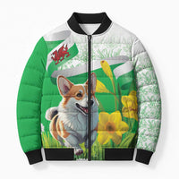 Wales Corgi Daffodil Bomber Puffer Jacket Playful Welsh Dog - Wonder Print Shop